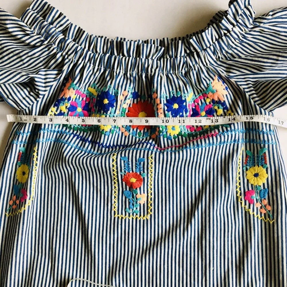 Bobbi Rocco Flower Embroidered Off-Shoulder Dress Size Small - Picture 7 of 8